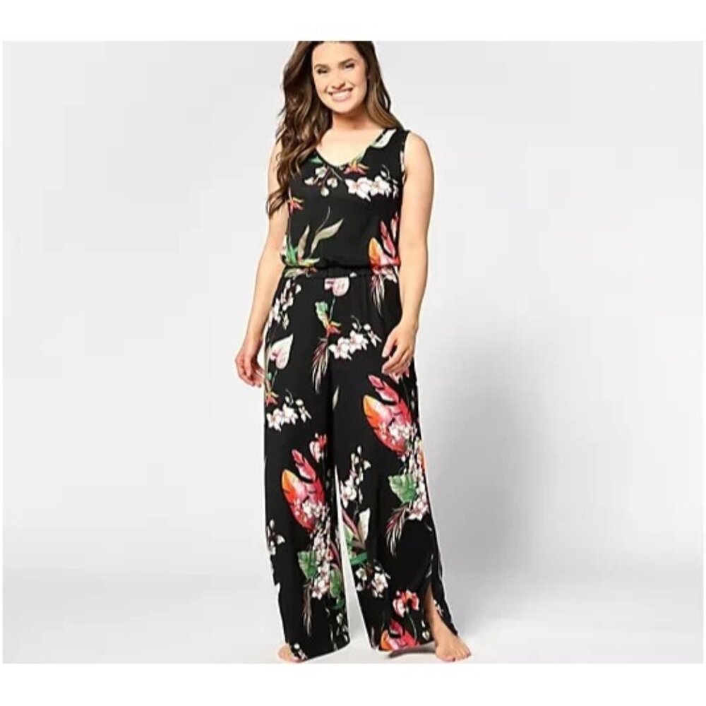 Bumblebella by Jill Martin Dreamy Jersey Jumpsuit Black Tropical XL A630330